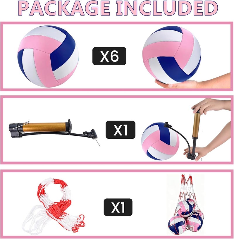 HYPGARD 6 Pack Volleyballs Official Size 5, Waterproof Soft Bulk Recreational Volley Balls with Pump and Net Bag for Indoor Outdoor Beach Sand Water Pool Game Training Match for Teenager Beginner - Image 2